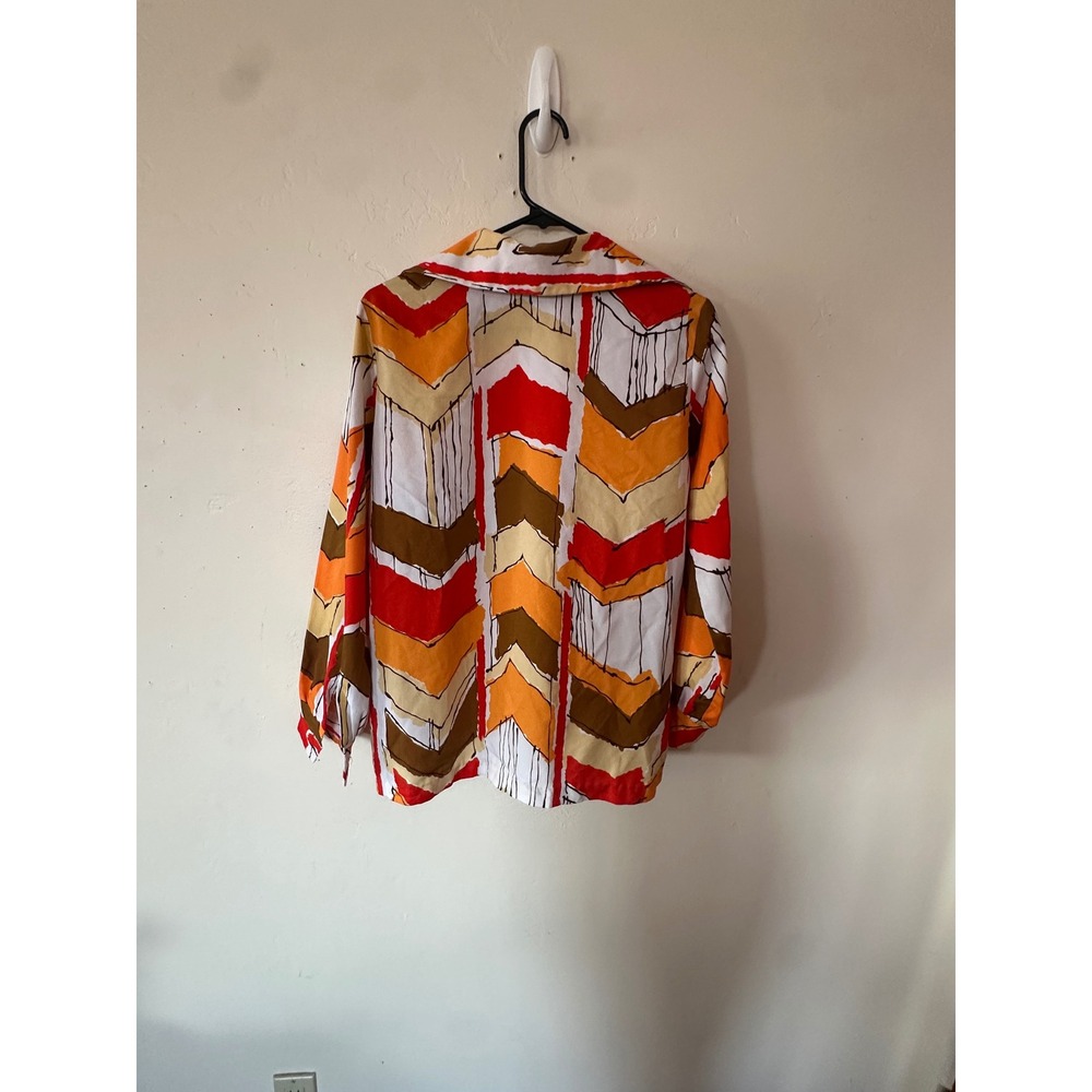 Vintage Lady Manhattan 70s Abstract Chevron Dagger Collar Blouse Orange Red - Picture 12 of 15